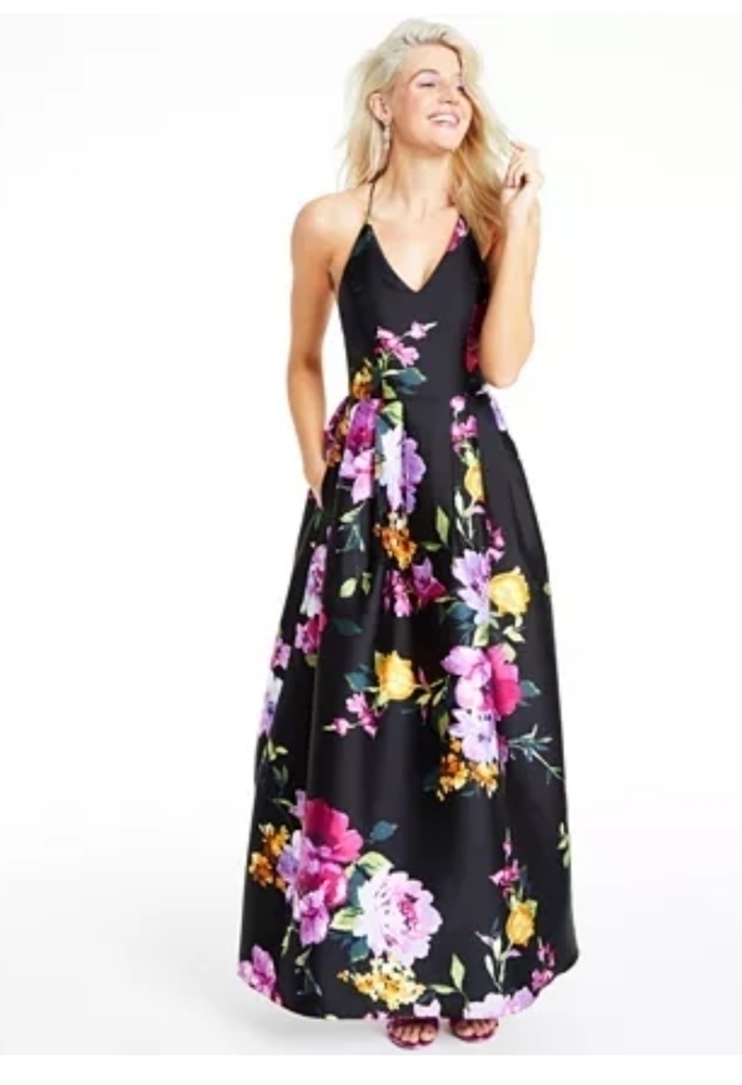 BCX Floral Print Cross Back Gown - Picture 1 of 12